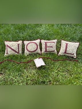 Holiday Decorative tapestry Pillow decor NOEL– Ivory and Burgundy gold trim